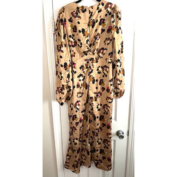 NEVER FULLY DRESSED Gold Louella Satin Animal Print Midaxi Dress - Sz 14 - Picture 5 of 7